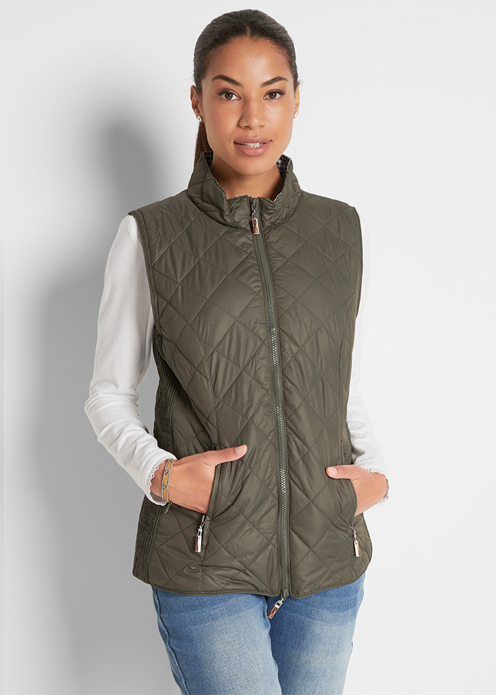 Steppelt mellény smokkolt betéttel sötét olivazöld