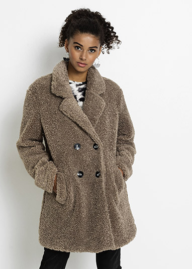 Kabát gyapjú hatású anyagból szürkésbarna