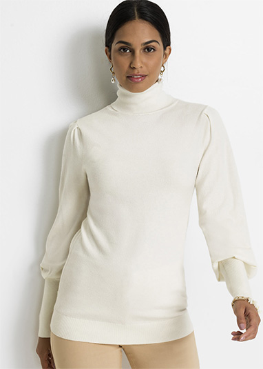 Garbó nyakú pulóver gyapjúfehér