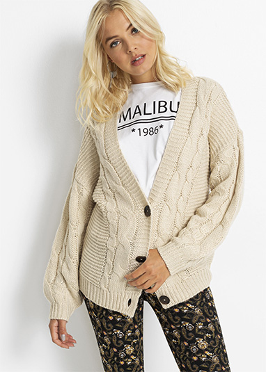 Kötött kardigán fonott mintával kavicsbézs