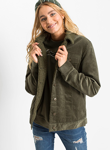 Dzseki Teddy-szőrmével sötét olivazöld