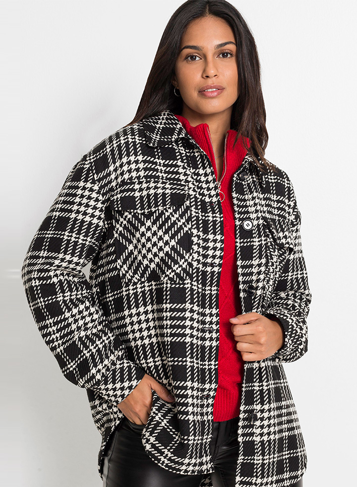 Kockás zsakett fekete/gyapjúfehér kockás